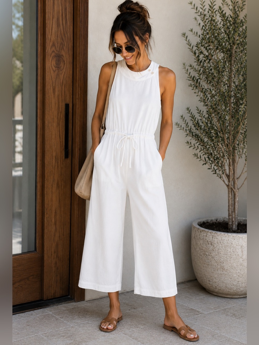 Chelsea & Violet White Tencel Wide Leg Jumpsuit 🤍✨